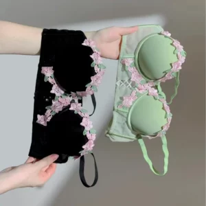 New French Retro Sexy Lace Sweet Floral Embroidery Bra Push-up Bra - Image 3