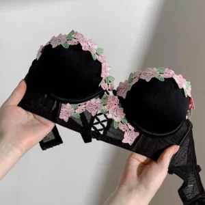 New French Retro Sexy Lace Sweet Floral Embroidery Bra Push-up Bra - Image 4