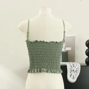 Sexy Skinny Crop Tops Woman 2023 Elegant Spaghetti Strap Chic Women’s Tanks and Camis Pleated Tank Top Built In Bra Dropshipping - Image 3