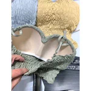 Sexy Skinny Crop Tops Woman 2023 Elegant Spaghetti Strap Chic Women’s Tanks and Camis Pleated Tank Top Built In Bra Dropshipping - Image 5