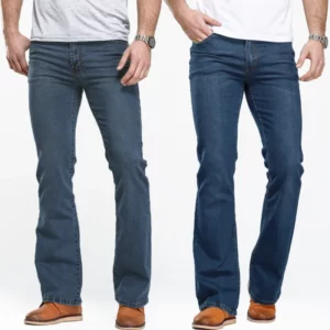 Mens Boot Cut Jeans Slightly Flared Slim Fit Blue Black Trousers Designer Classic Male Stretch Denim Pants - Image 1
