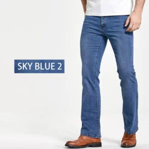 Mens Boot Cut Jeans Slightly Flared Slim Fit Blue Black Trousers Designer Classic Male Stretch Denim Pants - Image 3