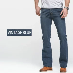 Mens Boot Cut Jeans Slightly Flared Slim Fit Blue Black Trousers Designer Classic Male Stretch Denim Pants - Image 5