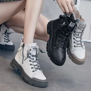 Autumn Early Winter Shoes Leather Fashion for Women Thick Sole High Gang Ankle Boots Brand Ladies Casual Lace-up Sports Footwear - Image 2