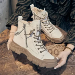 Autumn Early Winter Shoes Leather Fashion for Women Thick Sole High Gang Ankle Boots Brand Ladies Casual Lace-up Sports Footwear - Image 3