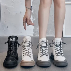 Autumn Early Winter Shoes Leather Fashion for Women Thick Sole High Gang Ankle Boots Brand Ladies Casual Lace-up Sports Footwear - Image 4