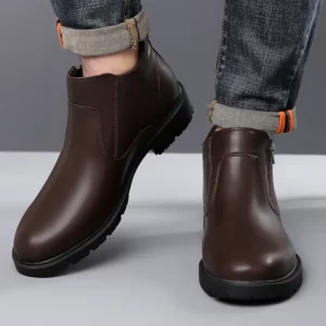Men's High-Top Leather Shoes Comfortable Wear-Resistant Anti-Slip Chelsea Boots Trendy All-Match British Style - Image 3