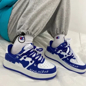 2025 New Women Trendy Sneakers Mixed Color Lace-up Thick-soled Casual Shoes Non-slip Women Shoes Round Toe Women Board Shoes - Image 2