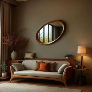 Middle ancient Zen style solid wood irregular mirror, wall mounted household living room decoration full-length mirror - Image 2