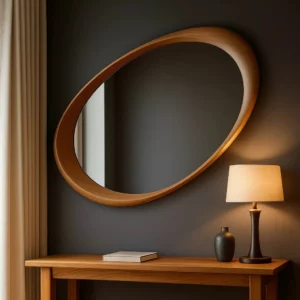 Middle ancient Zen style solid wood irregular mirror, wall mounted household living room decoration full-length mirror - Image 5
