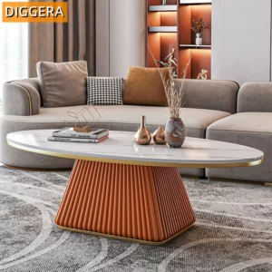 DIGGERA Modern Oval Marble Coffee Table White Sintered Stone Coffee Table for Living Room Minimalist Center Tables for Apartment - Image 1