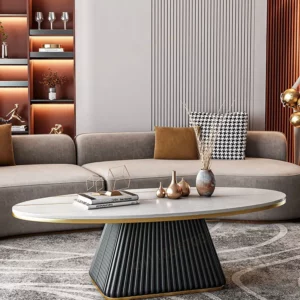 DIGGERA Modern Oval Marble Coffee Table White Sintered Stone Coffee Table for Living Room Minimalist Center Tables for Apartment - Image 2