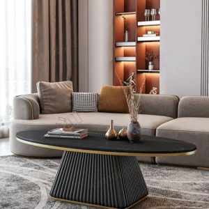 DIGGERA Modern Oval Marble Coffee Table White Sintered Stone Coffee Table for Living Room Minimalist Center Tables for Apartment - Image 3
