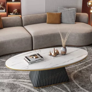 DIGGERA Modern Oval Marble Coffee Table White Sintered Stone Coffee Table for Living Room Minimalist Center Tables for Apartment - Image 4
