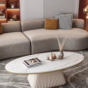 DIGGERA Modern Oval Marble Coffee Table White Sintered Stone Coffee Table for Living Room Minimalist Center Tables for Apartment - Image 5