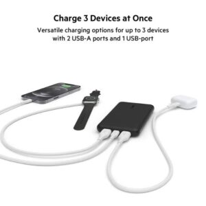 belkin 10000mAh BoostCharge Power Bank - 15W Fast Charger 1x USB C, 2x USB A ports For Apple iPhone 16/15 Or Older, Google, Samsung, Huawei, iPad Pro/iPad Mini - Matte Black - Image 6