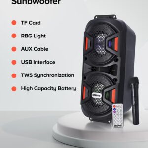 GEEPAS Rechargeable Portable Speaker, Portable Handle with 1500 MAH Huge Battery| TWS Connection & Compatible with BT/ USB/ AUX/ FM/ Micro SD | Ideal for Home, Hotels, Trips & Outdoor Use GMS11187 Black - Image 2