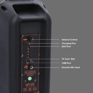 GEEPAS Rechargeable Portable Speaker, Portable Handle with 1500 MAH Huge Battery| TWS Connection & Compatible with BT/ USB/ AUX/ FM/ Micro SD | Ideal for Home, Hotels, Trips & Outdoor Use GMS11187 Black - Image 3