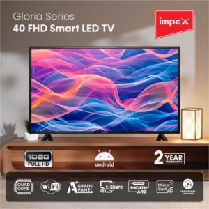 Impex 40 Inch Full HD Smart LED TV - Android, Quad Core, Frameless, A+ Panel, Wi-Fi, 2 HDMI, 2 USB, RJ45, 1920x1080 Resolution, 176° View, Slim Design, 2 Year Warranty - Gloria 40 Smart - Black GLORIA 40 SMART Black - Image 7