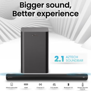 Aztech 2.1CH Soundbar 120W with Wired Subwoofer – Bluetooth 5.3 HDMI ARC Optical AUX USB Inputs – Soundbar for TV with Deep Bass and Surround Sound – Home Theater Sound System for Smart TV, PC, Laptop, Gaming Console – TV Speaker with DSP Technology, 3EQ Modes, Bass Boost, and Game Mode – Compact Wireless Audio Solution with Remote Control – Wall Mountable Slim Soundbar for Living Room, Bedroom, Office – Plug and Play Bluetooth Home Theater System – Loud and Clear Soundbar for Movies, Music, Gaming – Universal Compatibility with Samsung, LG, Sony, TCL, Hisense, Android TV, and More – Easy Setup Subwoofer for Powerful Sound – High-Quality Audio Performance – Premium Soundbar for Immersive TV Viewing – Color: Black  5.0      1 Rating - Image 6