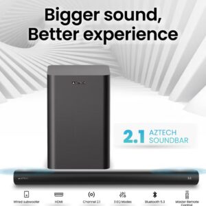 Aztech 2.1CH Soundbar 120W with Wired Subwoofer – Bluetooth 5.3 HDMI ARC Optical AUX USB Inputs – Soundbar for TV with Deep Bass and Surround Sound – Home Theater Sound System for Smart TV, PC, Laptop, Gaming Console – TV Speaker with DSP Technology, 3EQ Modes, Bass Boost, and Game Mode – Compact Wireless Audio Solution with Remote Control – Wall Mountable Slim Soundbar for Living Room, Bedroom, Office – Plug and Play Bluetooth Home Theater System – Loud and Clear Soundbar for Movies, Music, Gaming – Universal Compatibility with Samsung, LG, Sony, TCL, Hisense, Android TV, and More – Easy Setup Subwoofer for Powerful Sound – High-Quality Audio Performance – Premium Soundbar for Immersive TV Viewing – Color: Black  5.0      1 Rating - Image 4