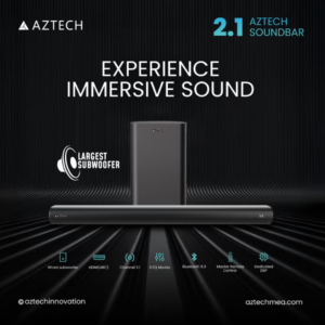 Aztech 2.1CH Soundbar 120W with Wired Subwoofer – Bluetooth 5.3 HDMI ARC Optical AUX USB Inputs – Soundbar for TV with Deep Bass and Surround Sound – Home Theater Sound System for Smart TV, PC, Laptop, Gaming Console – TV Speaker with DSP Technology, 3EQ Modes, Bass Boost, and Game Mode – Compact Wireless Audio Solution with Remote Control – Wall Mountable Slim Soundbar for Living Room, Bedroom, Office – Plug and Play Bluetooth Home Theater System – Loud and Clear Soundbar for Movies, Music, Gaming – Universal Compatibility with Samsung, LG, Sony, TCL, Hisense, Android TV, and More – Easy Setup Subwoofer for Powerful Sound – High-Quality Audio Performance – Premium Soundbar for Immersive TV Viewing – Color: Black  5.0      1 Rating - Image 2