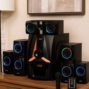 iSONIC IS460 5.1 Channel Home Theater Speaker System with 25,000 PMPO Output, Bluetooth Connectivity, USB/SD/FM Support, LED Display & Remote Control – Surround Sound for Home Entertainment - Image 4