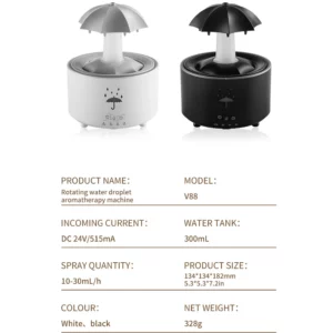 Creative Umbrella Water Drop Air Humidifier with Colorful Light Raindrop Aroma Essential Oil Diffuser Aromatherapy Humidifier - Image 6