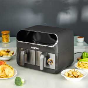 GEEPAS Digital Air Fryer 8 L (2X4L) With 60 Min.Timer| Cool Touch Handle, Led Display, Overheat Production| Shake Reminder, 8 Preset Programs, Dual Cook Setting, Sync Cooking Setting 8 L 1700 W GAF37533 Black - Image 3