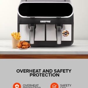 GEEPAS Digital Air Fryer 8 L (2X4L) With 60 Min.Timer| Cool Touch Handle, Led Display, Overheat Production| Shake Reminder, 8 Preset Programs, Dual Cook Setting, Sync Cooking Setting 8 L 1700 W GAF37533 Black - Image 4