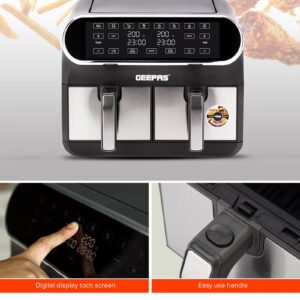 GEEPAS Digital Air Fryer 8 L (2X4L) With 60 Min.Timer| Cool Touch Handle, Led Display, Overheat Production| Shake Reminder, 8 Preset Programs, Dual Cook Setting, Sync Cooking Setting 8 L 1700 W GAF37533 Black - Image 6