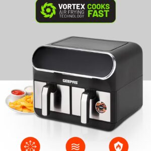 GEEPAS Digital Air Fryer 8 L (2X4L) With 60 Min.Timer| Cool Touch Handle, Led Display, Overheat Production| Shake Reminder, 8 Preset Programs, Dual Cook Setting, Sync Cooking Setting 8 L 1700 W GAF37533 Black - Image 8