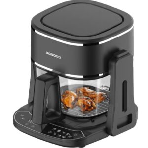 porodo Air Fryer and Electric Grill 2 in 1 Machine with Looking through Basket / Airfryer 4.5L with 8 Preset Programs / Washable Glass Container / No Pre-Heat Needed / Oil-Free Crispy And Healthy Cooking / Temperature Control - Black - Image 9