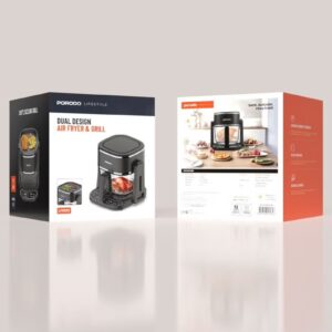 porodo Air Fryer and Electric Grill 2 in 1 Machine with Looking through Basket / Airfryer 4.5L with 8 Preset Programs / Washable Glass Container / No Pre-Heat Needed / Oil-Free Crispy And Healthy Cooking / Temperature Control - Black - Image 8