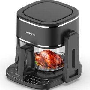 porodo Air Fryer and Electric Grill 2 in 1 Machine with Looking through Basket / Airfryer 4.5L with 8 Preset Programs / Washable Glass Container / No Pre-Heat Needed / Oil-Free Crispy And Healthy Cooking / Temperature Control - Black - Image 7