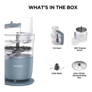 KENWOOD 2 In 1 Food Processor Plus Chopper With 360 Degree Express Serve For Limitless Slicing Grating Powerful Versatility Ultra Compact Ready To Go In Your Kitchen Drawer 1.3 L 650 W ‎FDP22.130GY Grey - Image 3
