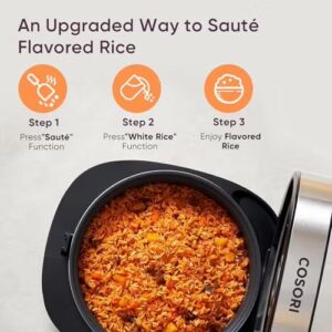 COSORI Rice Cooker 10 Cup, 24h Keep Warm, Non-stick Ceramic Inner Pot, 18 Functions Fuzzy Logic Rice Maker with Stainless Steel Steamer Basket, Sauté, Slow Cooker, Black - Image 2