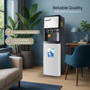 Perfect Bottom Load Water Dispenser PWD-5700KB, Floor Standing Hot Cold & Ambient Water Cooler, Smart Compressor Cooling, 5L Bottle Compatible, 580W, Black/Grey - Image 2
