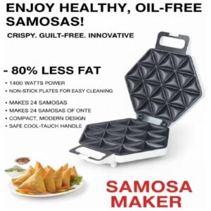 NOVA Electric Mini Samosa Maker 1400W, 24-Piece Non-Stick Plates, Cool Touch Handle, Low-Fat Cooking, Stainless Steel Design, Power & Ready Indicator Lights, Quick Homemade Snacks - Image 2