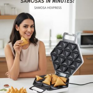NOVA Electric Mini Samosa Maker 1400W, 24-Piece Non-Stick Plates, Cool Touch Handle, Low-Fat Cooking, Stainless Steel Design, Power & Ready Indicator Lights, Quick Homemade Snacks - Image 4