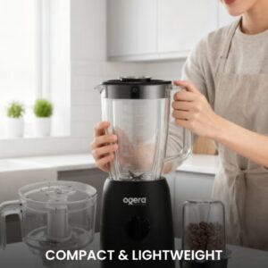 Ogera 3-in-1 Electric Blender 650 W OG5102BR | High-Speed Multi-Function Food Blender with Grinder & Chopper Attachments | 1.8 L Unbreakable Jar, Durable Stainless-Steel Blades | Ideal for Smoothies, Milkshakes, Spices & Nut Grinding | 2 Years Warranty - Image 5