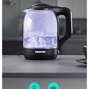 GEEPAS 1.8 liter Electric Glass Kettle| Boil Dry Protection and Automatic Cut-Off | Perfect for Boiling Water, Milk, Tea| 1500 W Cool Touch Handle, Rotational Base, and Easy Clean Wide Opening| 2 Years Warranty 1.8 L 1500 W GK9901B Black/Clear - Image 4