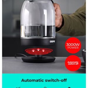 GEEPAS 1.8 liter Electric Glass Kettle| Boil Dry Protection and Automatic Cut-Off | Perfect for Boiling Water, Milk, Tea| 1500 W Cool Touch Handle, Rotational Base, and Easy Clean Wide Opening| 2 Years Warranty 1.8 L 1500 W GK9901B Black/Clear - Image 6