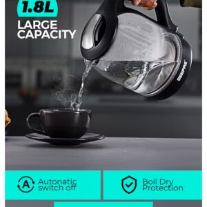 GEEPAS 1.8 liter Electric Glass Kettle| Boil Dry Protection and Automatic Cut-Off | Perfect for Boiling Water, Milk, Tea| 1500 W Cool Touch Handle, Rotational Base, and Easy Clean Wide Opening| 2 Years Warranty 1.8 L 1500 W GK9901B Black/Clear - Image 7