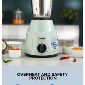 GEEPAS 3 In 1 Mixer Grinder, Powerful Copper Motor Double Ball Bearing, 3 Speed Setting With Incher, Motor Overheat Protection Resettable Fuse, Tetra Flow Technology For Fast Grinding 3 L 800 W GSB44100 White & Silver - Image 7