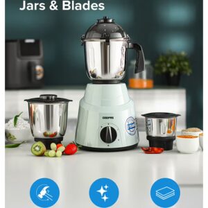 GEEPAS 3 In 1 Mixer Grinder, Powerful Copper Motor Double Ball Bearing, 3 Speed Setting With Incher, Motor Overheat Protection Resettable Fuse, Tetra Flow Technology For Fast Grinding 3 L 800 W GSB44100 White & Silver - Image 3
