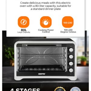 GEEPAS Electric Oven 80 L 2400 W| Rotisserie, Convection Functions and Inner Lamp| Easy to Use Control Knobs, 4 Stages Heating Selector, 100-230 Degree Celsius Adjustable Temperature| Perfect for Baking, Roasting, Cooking Meat, Cakes Etc.| 2 Years Warranty 80 L 2400 W GO4402NV Black/Silver - Image 6