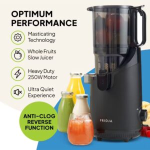 Fridja f2500 Self-Feeding Juicer Machine - Premium Whole Fruit Masticating Slow Juicer - 135mm Feeding Chute, 250W - Cold Press Juice & Nut Milk Extraction - Full-Size - Matte Black - Image 2