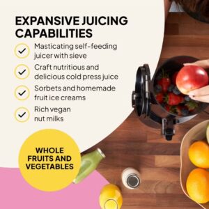 Fridja f2500 Self-Feeding Juicer Machine - Premium Whole Fruit Masticating Slow Juicer - 135mm Feeding Chute, 250W - Cold Press Juice & Nut Milk Extraction - Full-Size - Matte Black - Image 3