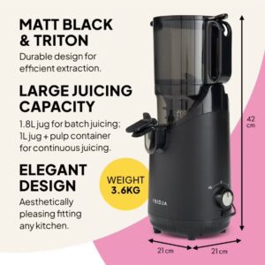 Fridja f2500 Self-Feeding Juicer Machine - Premium Whole Fruit Masticating Slow Juicer - 135mm Feeding Chute, 250W - Cold Press Juice & Nut Milk Extraction - Full-Size - Matte Black - Image 5